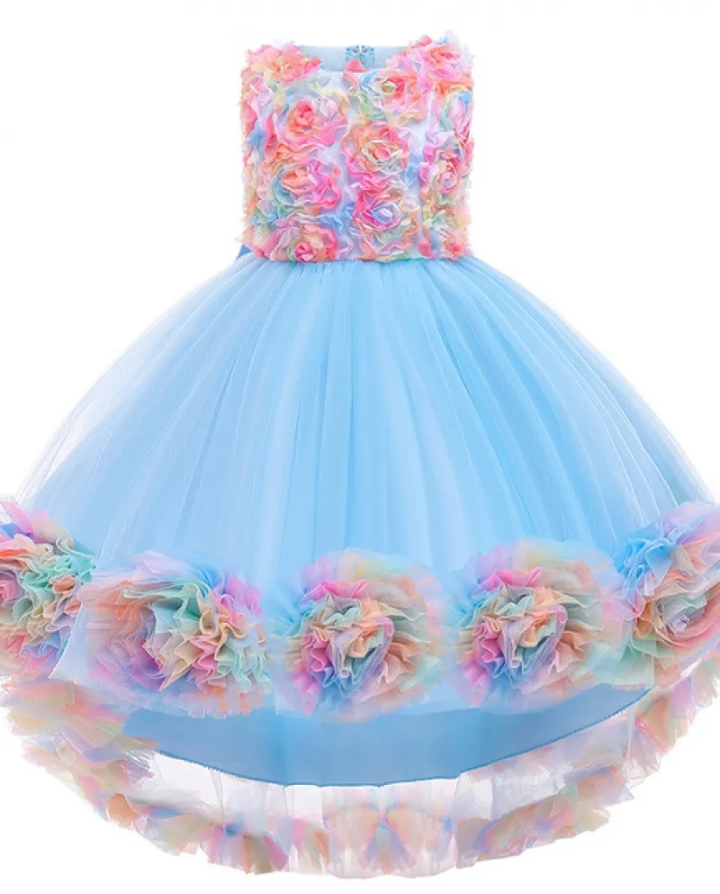 Abito per bambini New Girl Dress Bow Applique Net Garza Puffy Princess