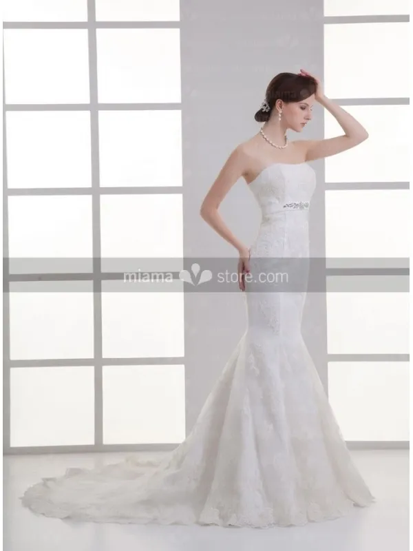 AMBER - Mermaid Strapless Empire waist Chapel train Tulle Wedding dress