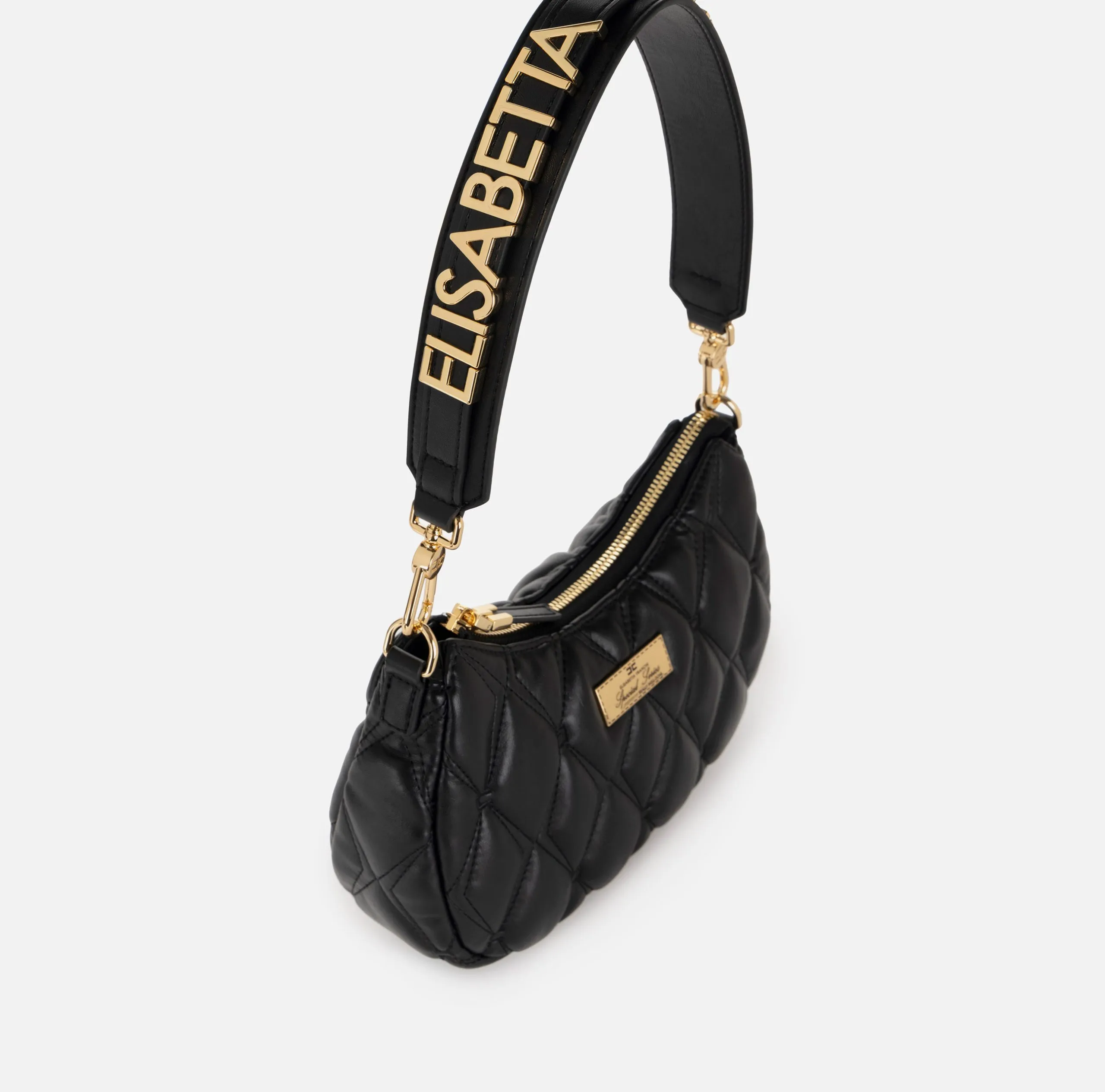 Borsa Hobo Tessuto Embossed Lettering Nero Elisabetta Franchi