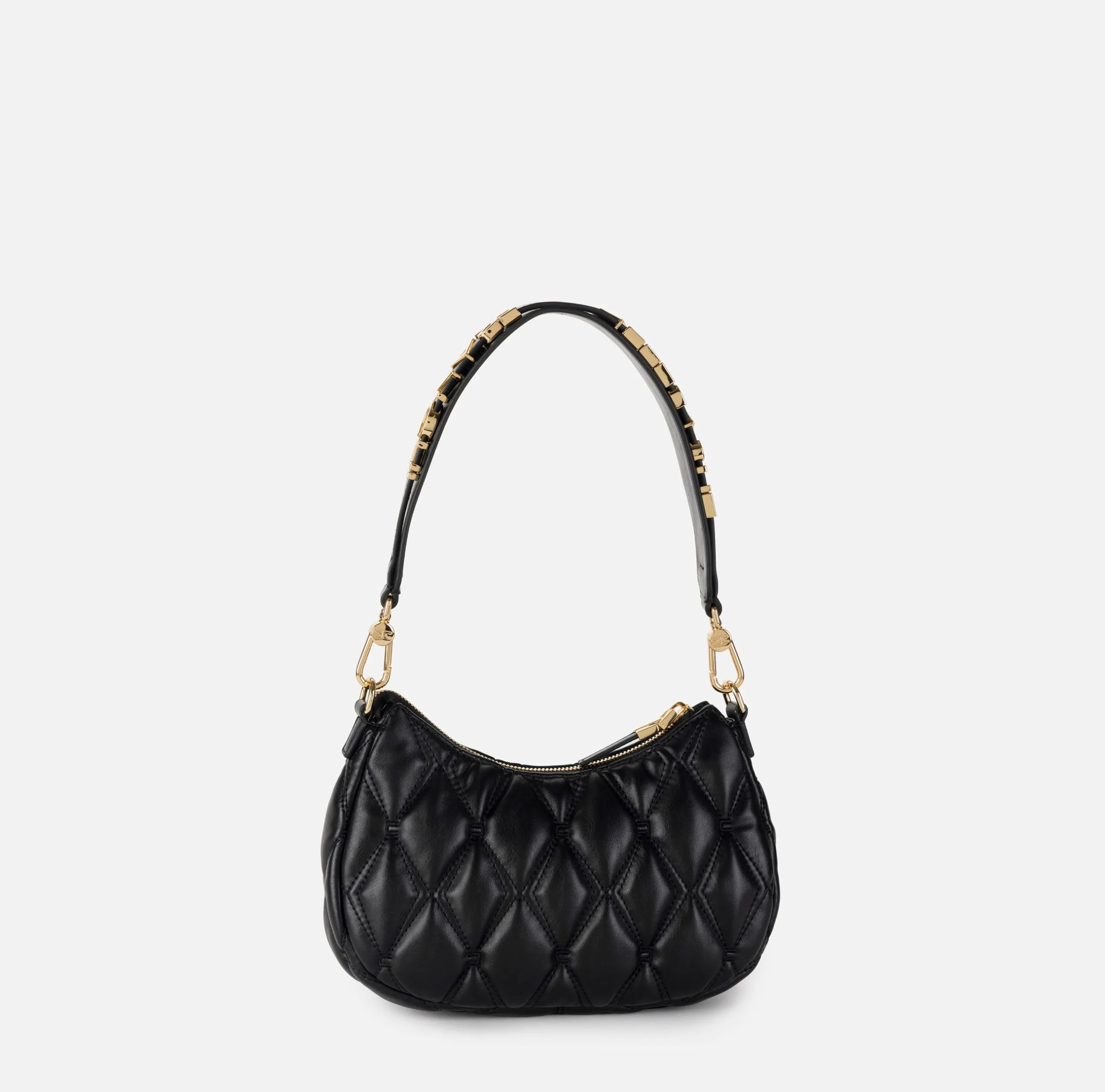 Borsa Hobo Tessuto Embossed Lettering Nero Elisabetta Franchi