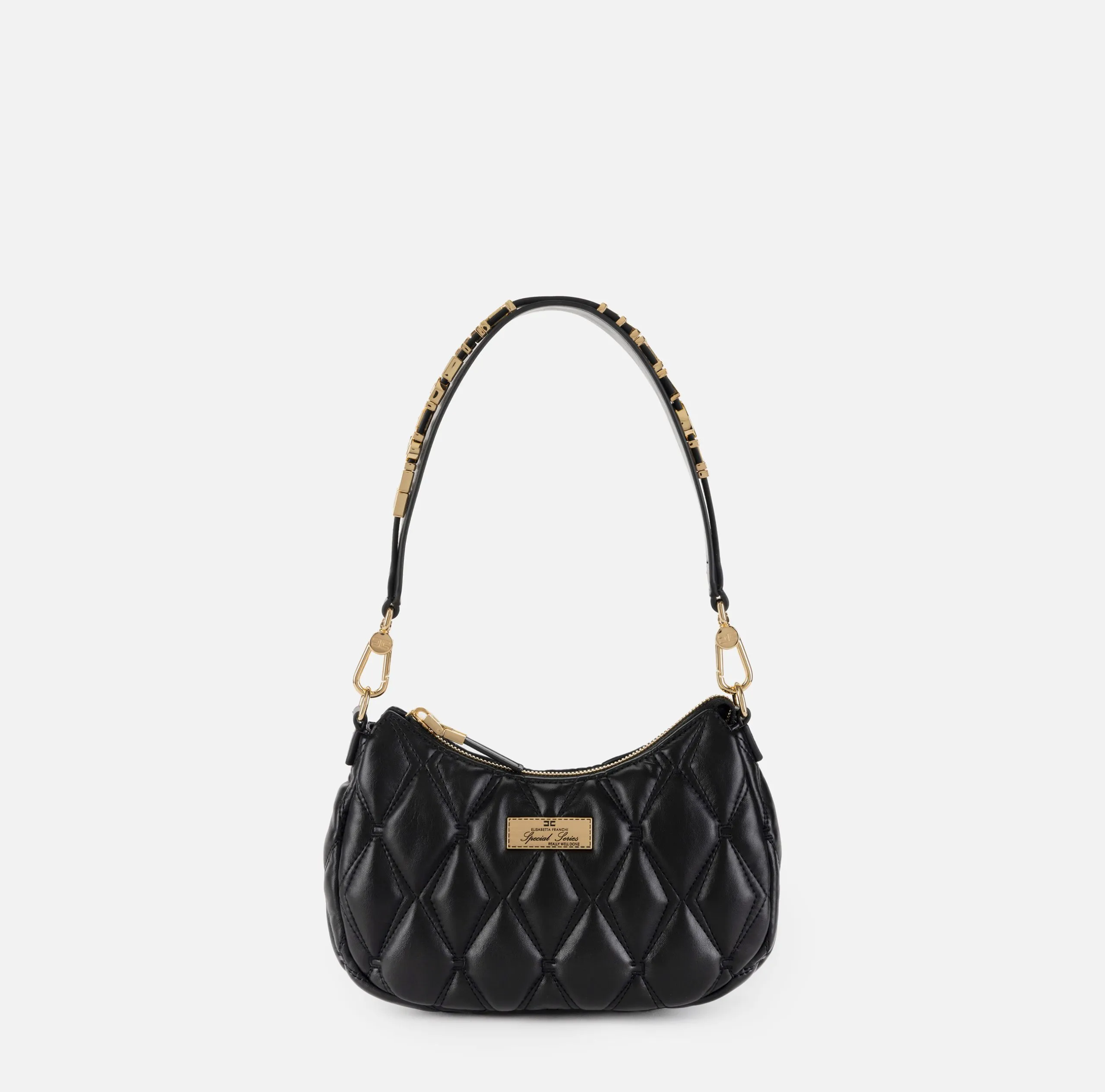 Borsa Hobo Tessuto Embossed Lettering Nero Elisabetta Franchi