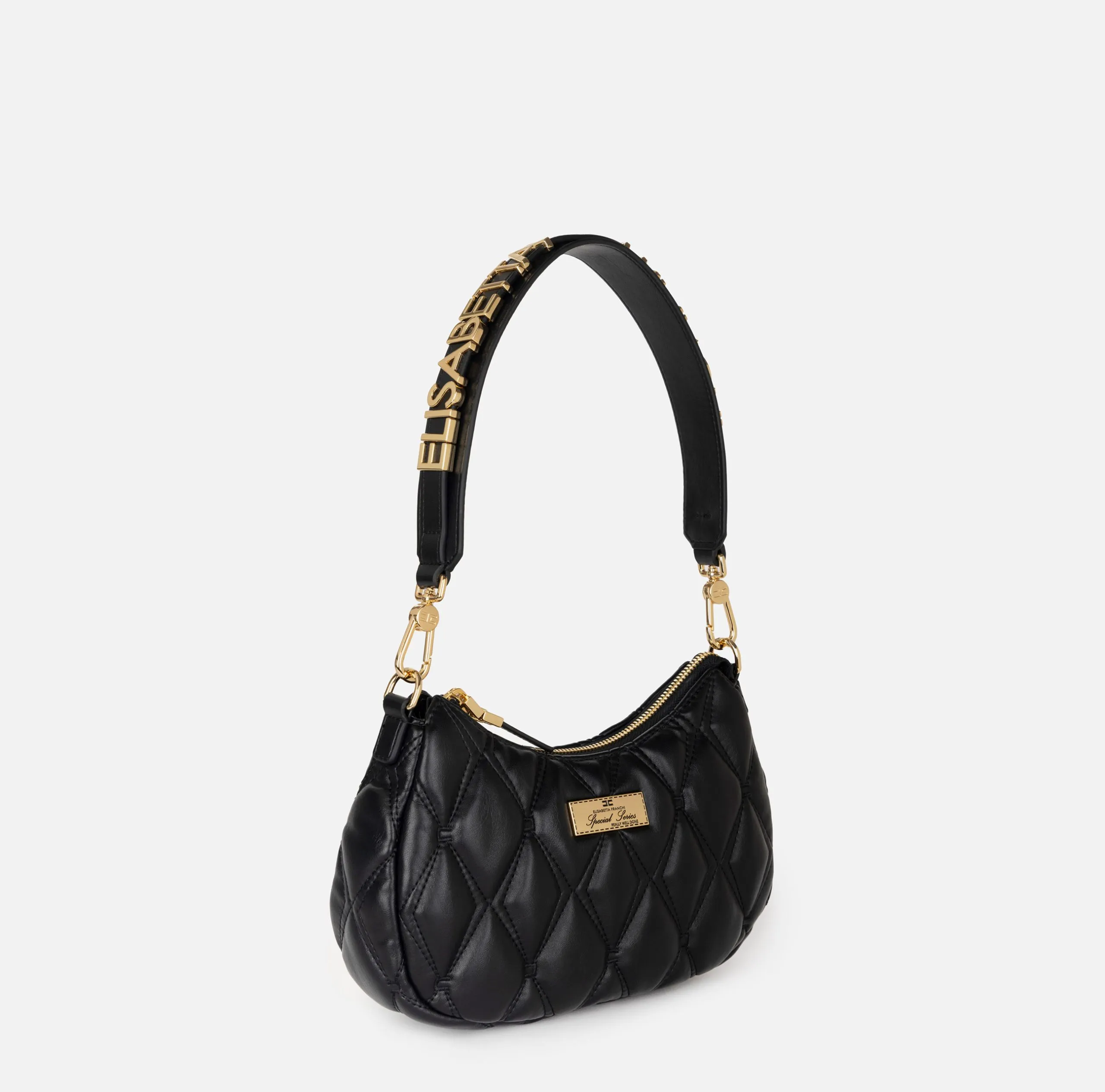 Borsa Hobo Tessuto Embossed Lettering Nero Elisabetta Franchi