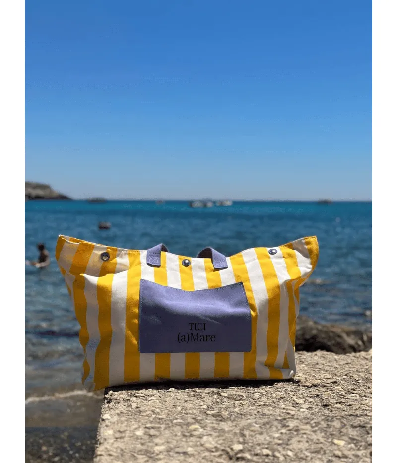 Borsa Mare personalizzata - Borsa Spiaggia gialla e bianca