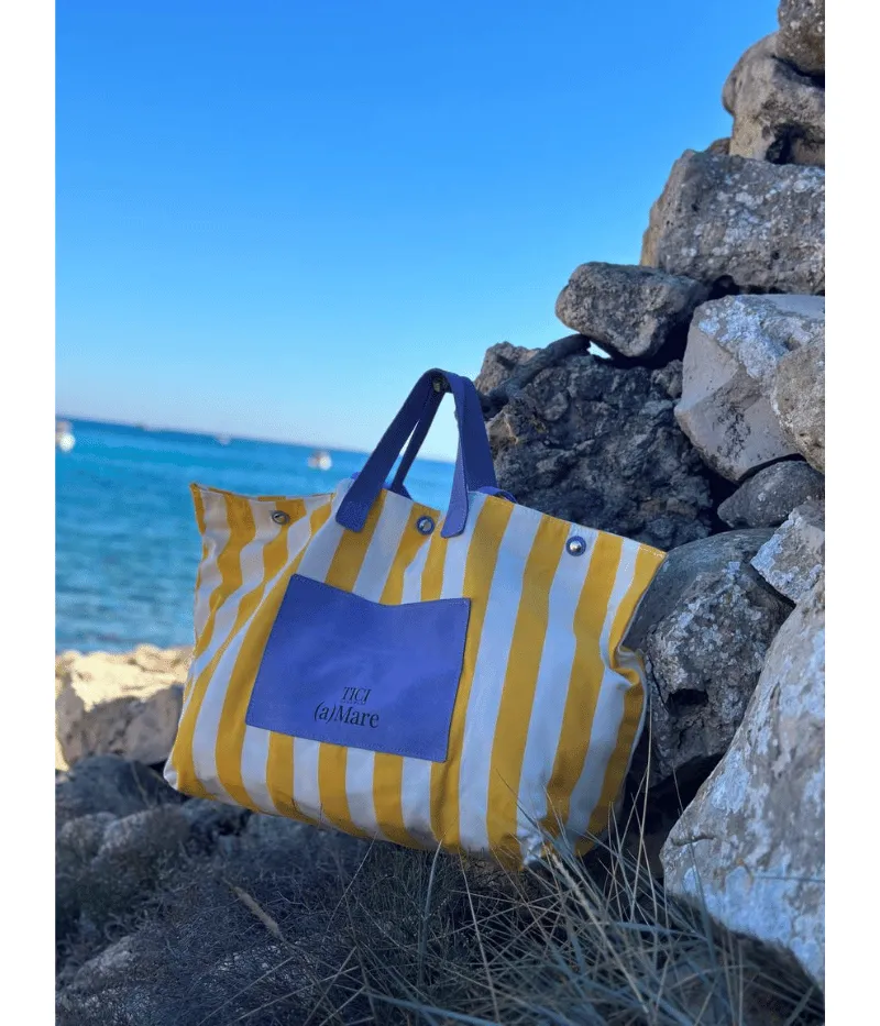 Borsa Mare personalizzata - Borsa Spiaggia gialla e bianca