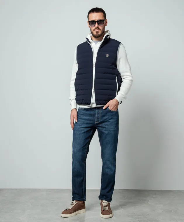 Brunello Cucinelli Gilet in piumino blu con logo MM4037460G