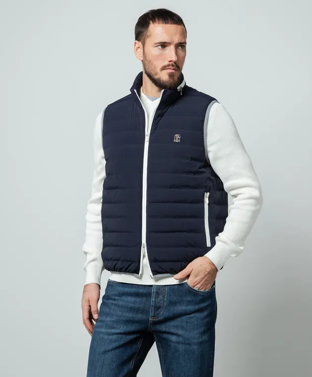 Brunello Cucinelli Gilet in piumino blu con logo MM4037460G