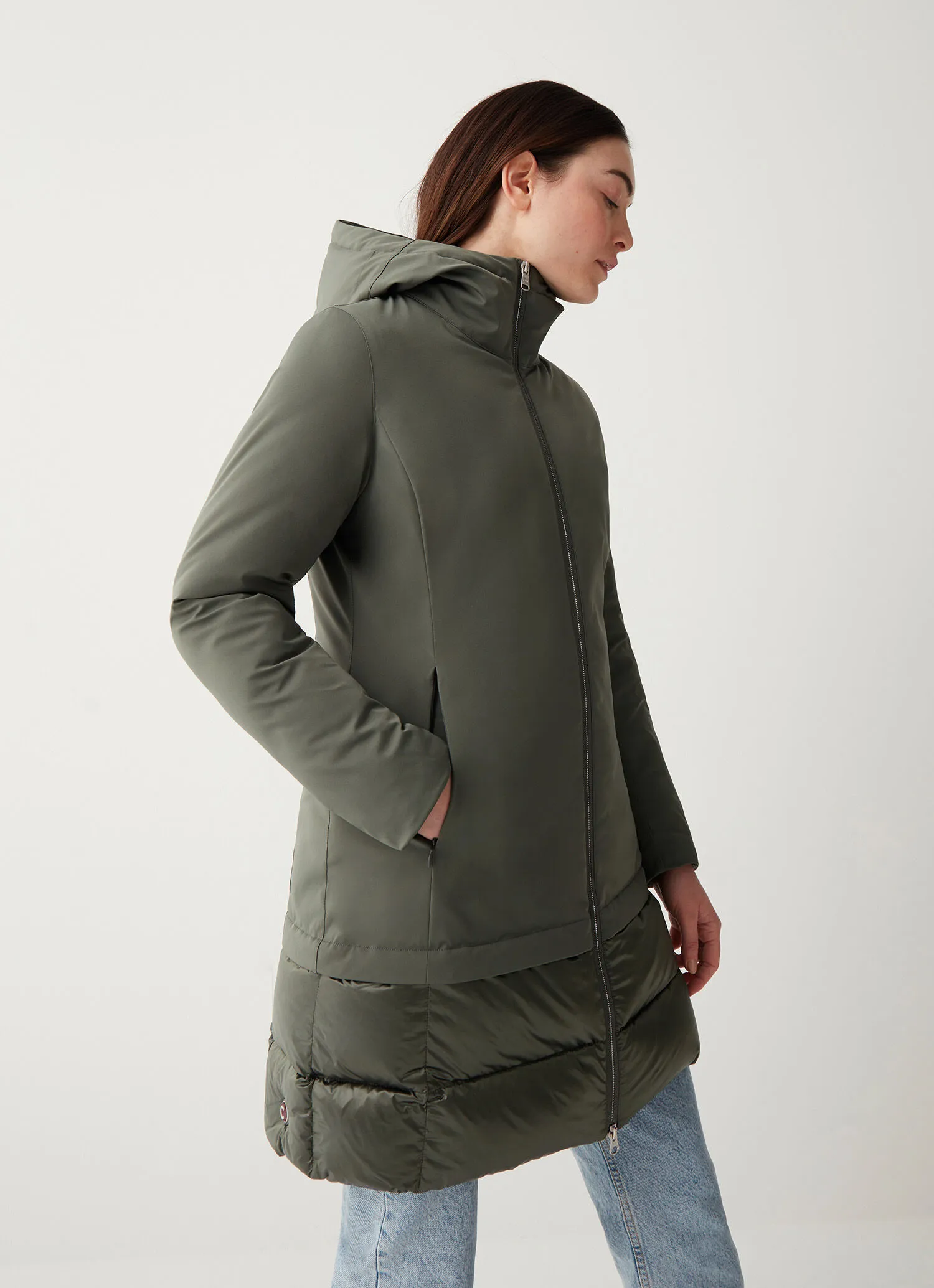 Down jacket with hood in 3-layer fabric