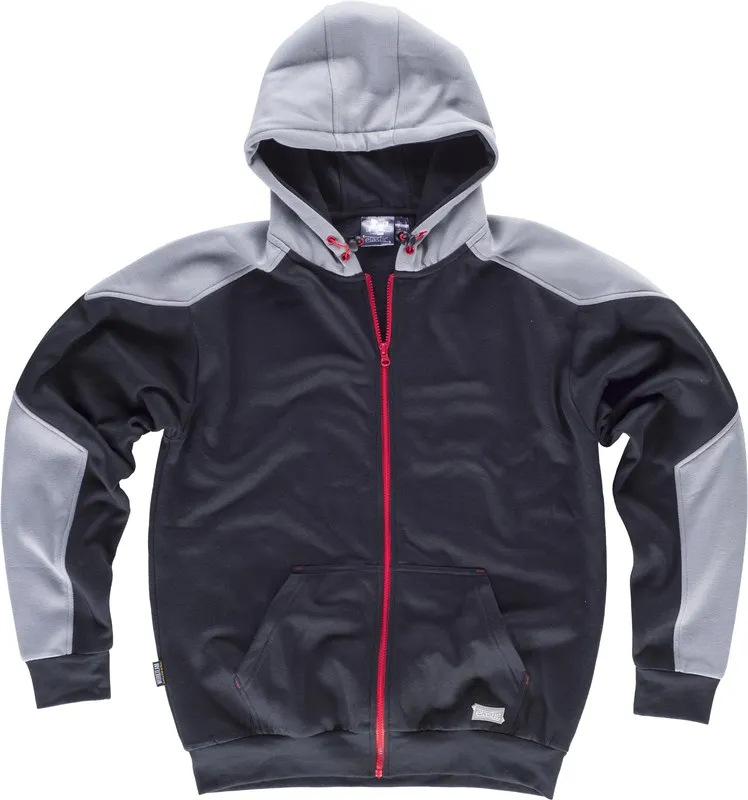 Felpa con cappuccio full zip con dettagli a contrasto nero grigio chiaro