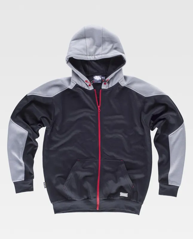 Felpa con cappuccio full zip con dettagli a contrasto nero grigio chiaro