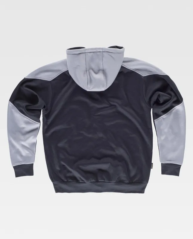 Felpa con cappuccio full zip con dettagli a contrasto nero grigio chiaro