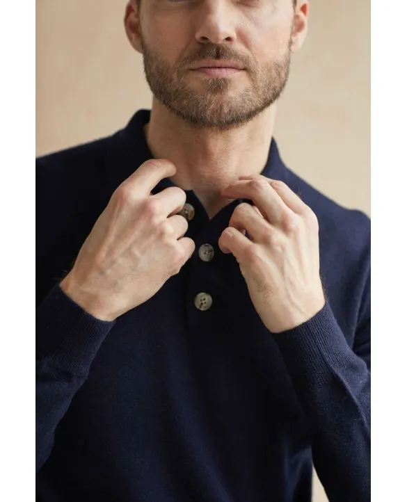 Maglia con collo a polo in Cashmere Blu scuro da Uomo