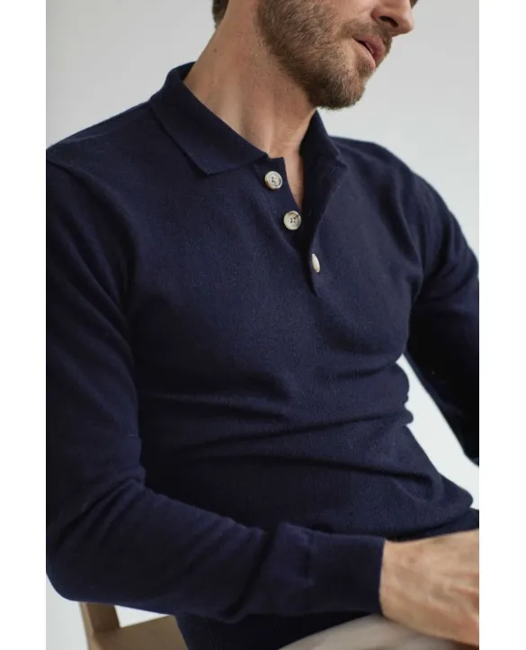 Maglia con collo a polo in Cashmere Blu scuro da Uomo