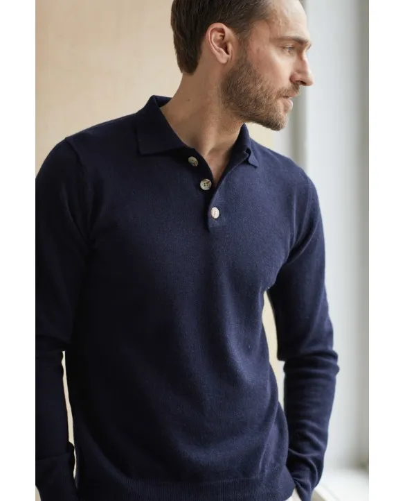 Maglia con collo a polo in Cashmere Blu scuro da Uomo