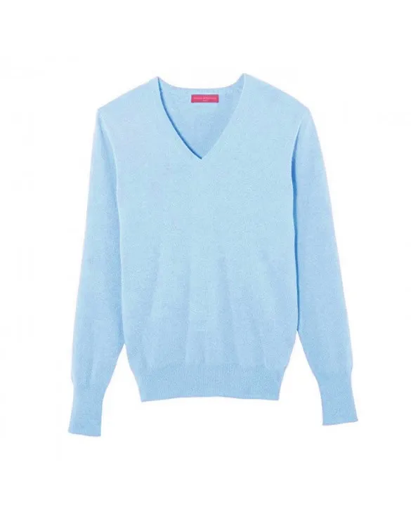 Maglia con scollo a V in Cashmere Azzurro da Uomo