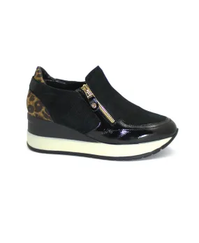 MELLUSO WALK R25545 nero scarpe donna sneakers zeppa slip on zip camoscio