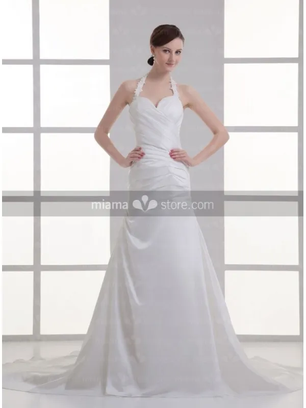 MIRIAM - A-line Halter Sweetheart Chapel train Satin Wedding dress