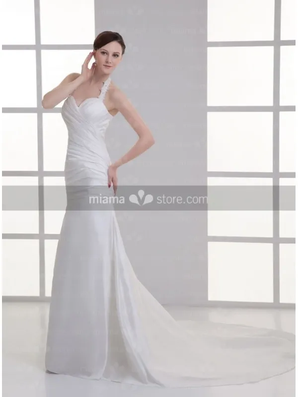 MIRIAM - A-line Halter Sweetheart Chapel train Satin Wedding dress