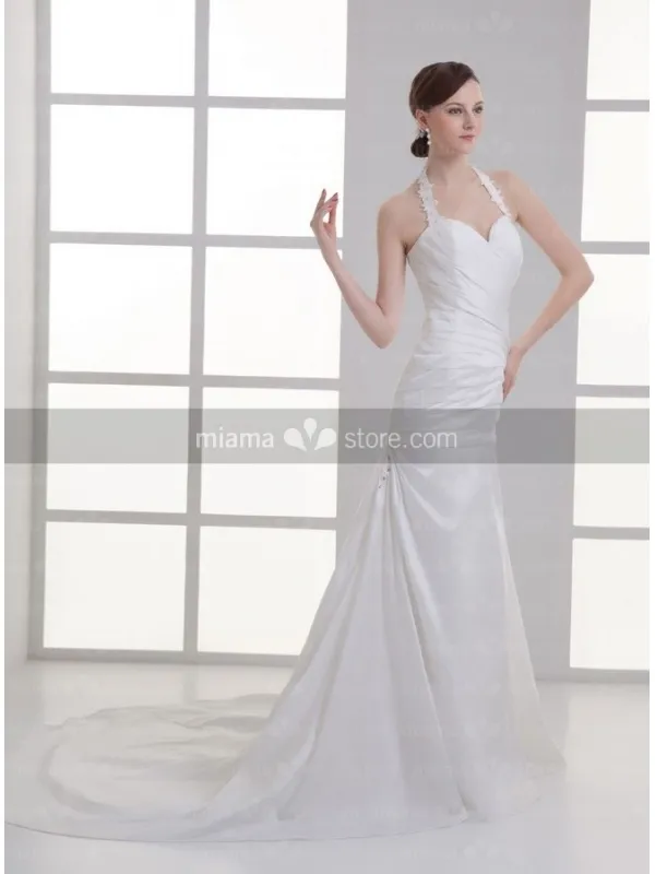 MIRIAM - A-line Halter Sweetheart Chapel train Satin Wedding dress