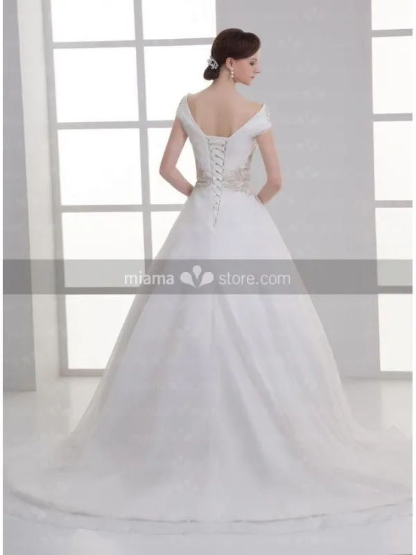 NATASHA - A-line V-neck Off the shoulder Chapel train Organza Wedding dress