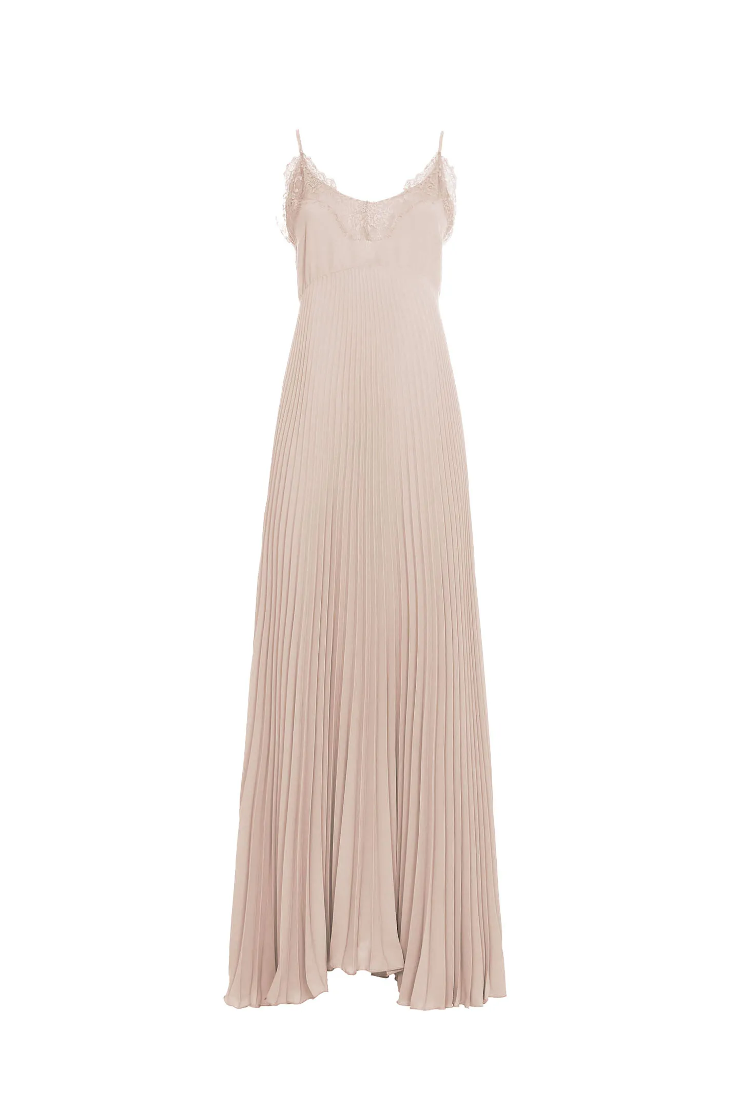 PLEATED LONG DRESS WITH LACE CREPE DE CHINE