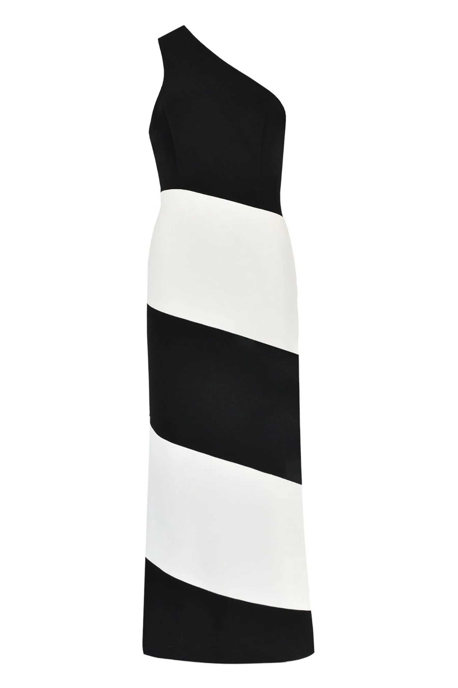 Ro&Zo Sofia Mono Stripe One Shoulder Maxi Dress