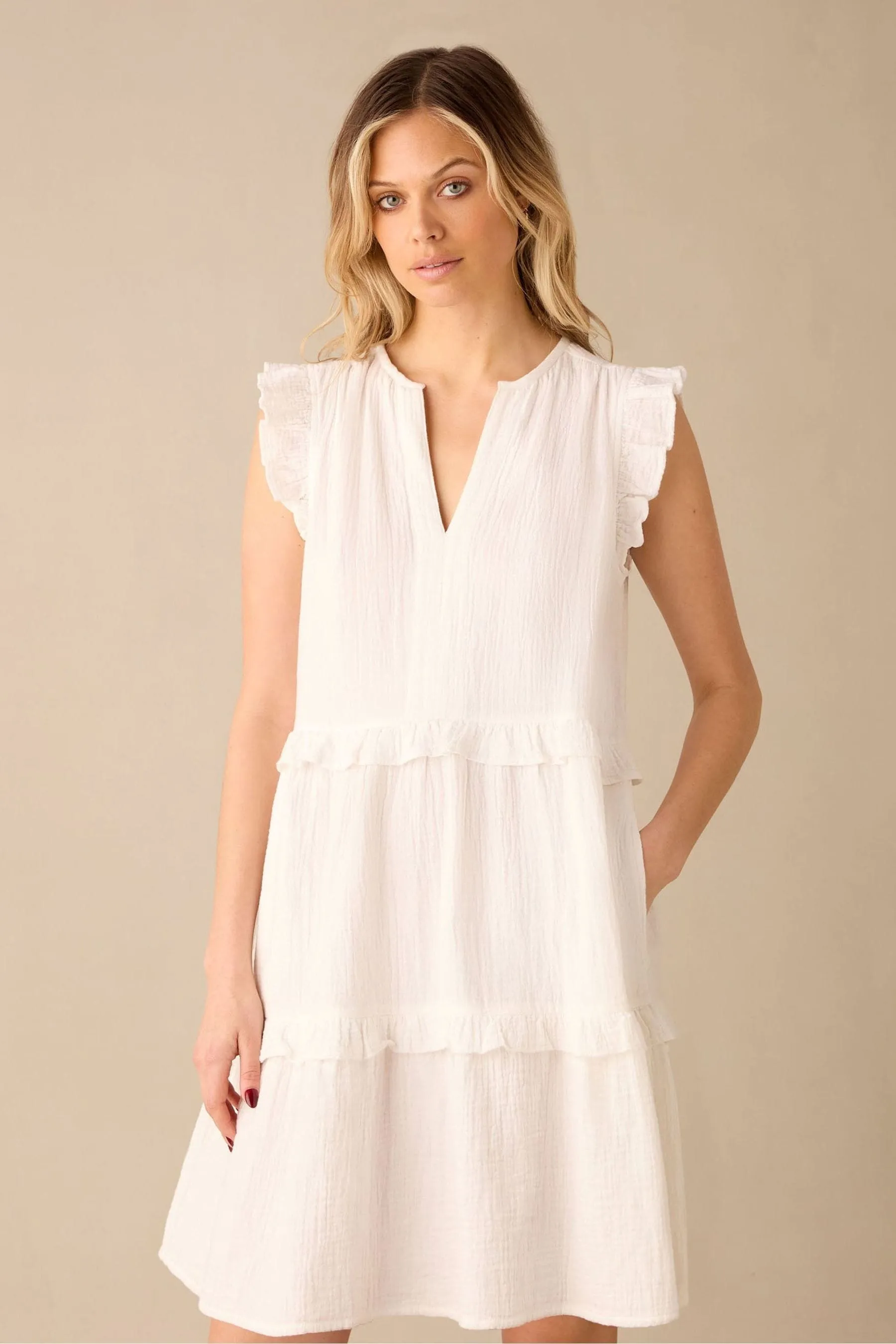 Ro&Zo White - Frill Detail Cheesecloth Dress