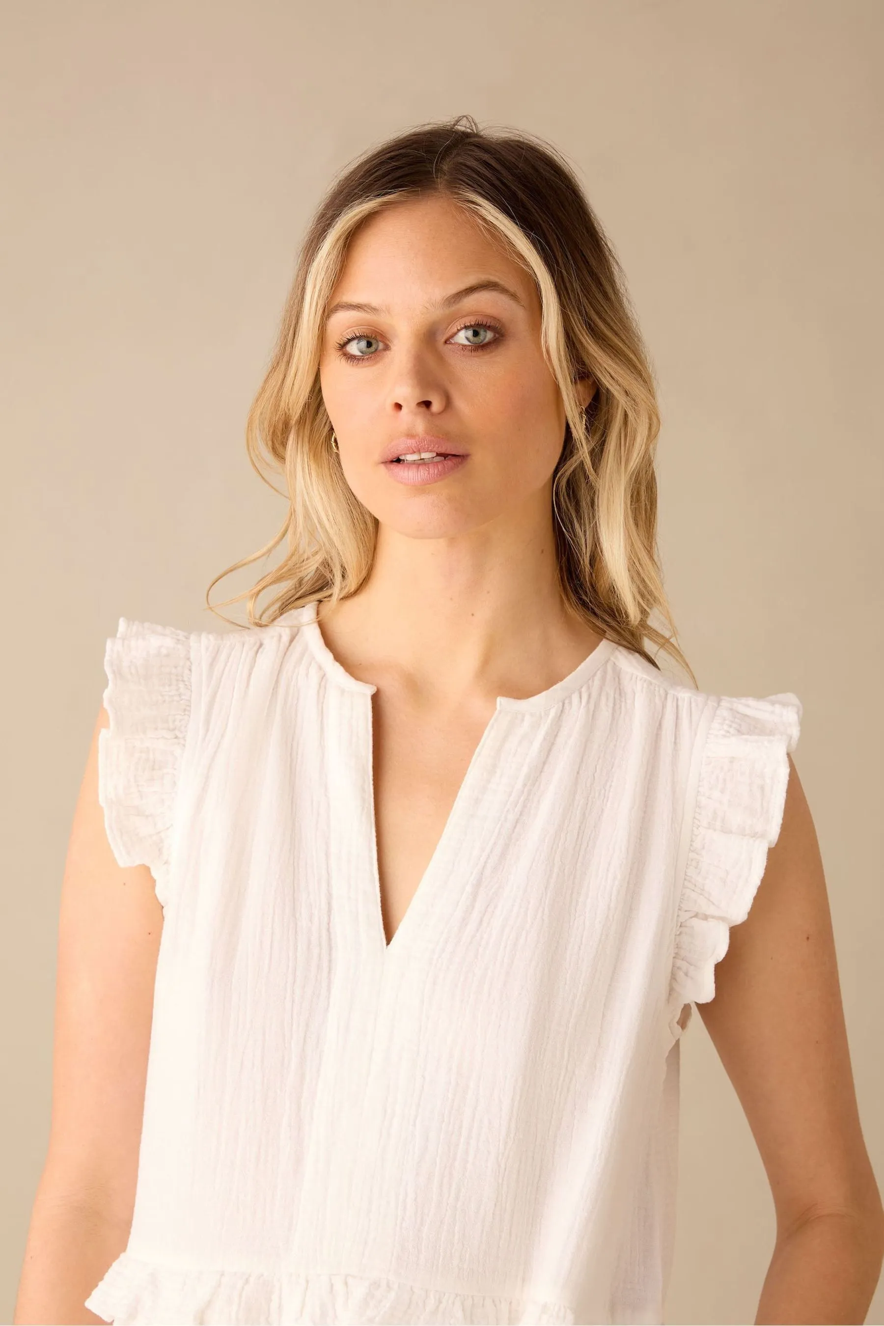 Ro&Zo White - Frill Detail Cheesecloth Dress