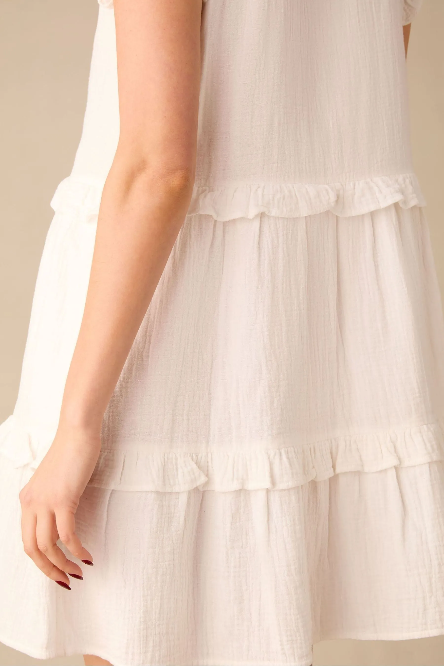 Ro&Zo White - Frill Detail Cheesecloth Dress