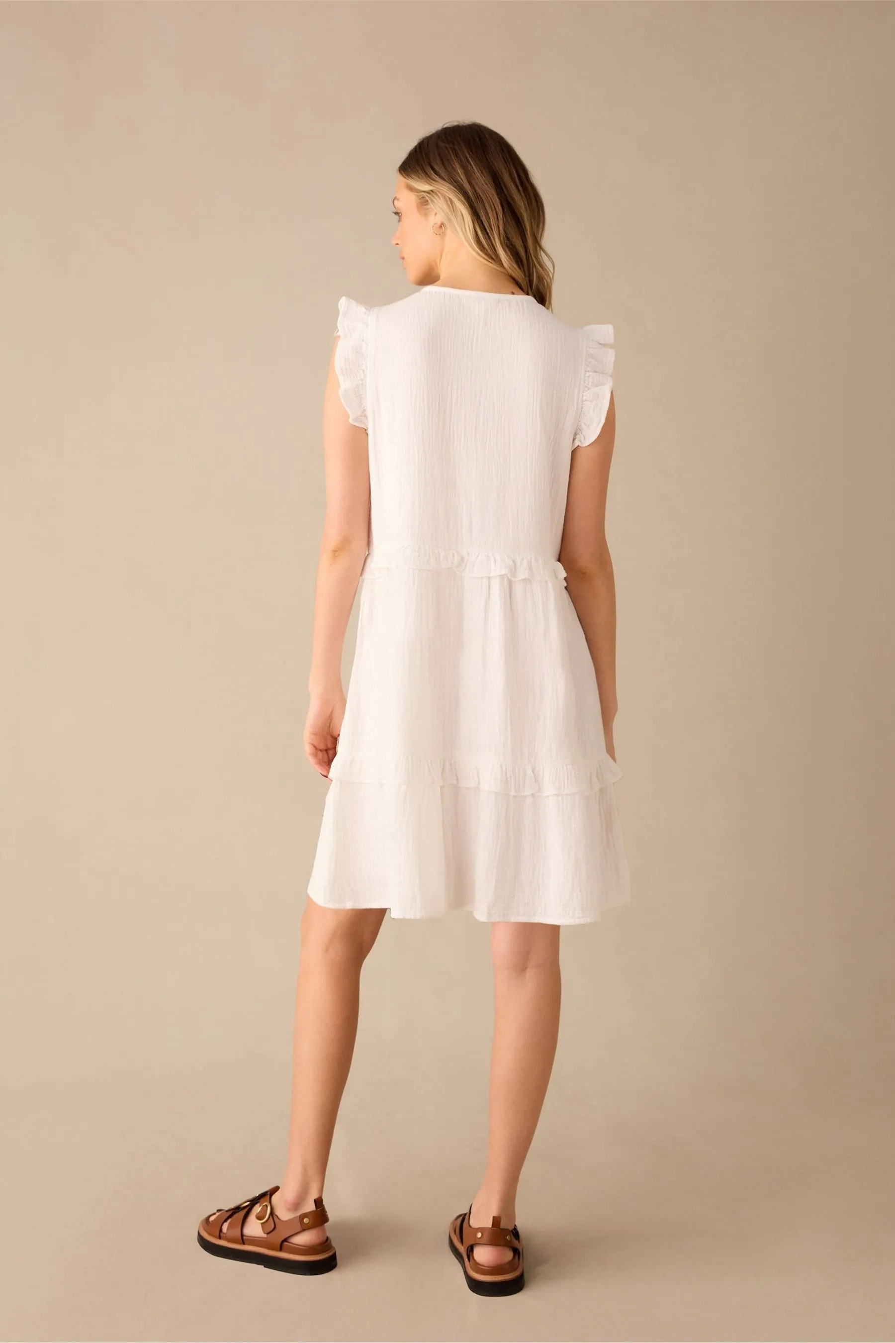 Ro&Zo White - Frill Detail Cheesecloth Dress