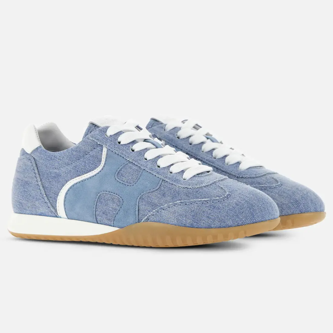 Sneaker da donna Hogan Olympia-Z celeste in jeans e pelle