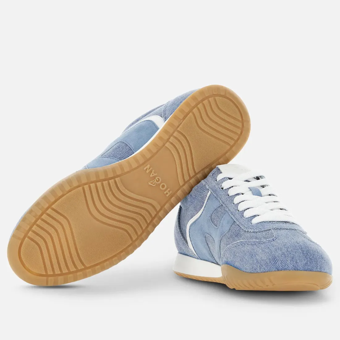 Sneaker da donna Hogan Olympia-Z celeste in jeans e pelle