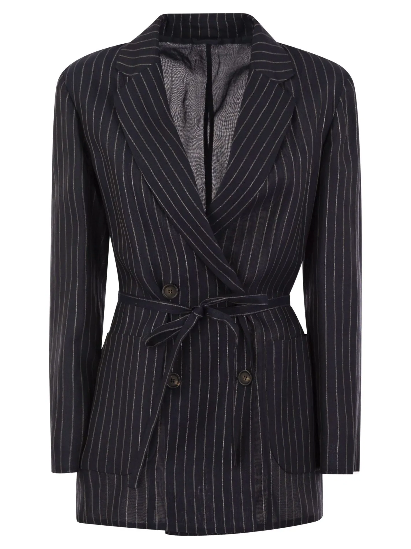 Sparkling Stripe cotton gauze jacket with belt and necklace