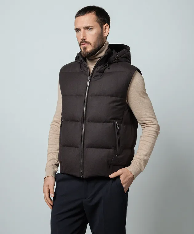 Stefano Ricci Gilet in piumino marrone realizzato in lana MRJ3400031W610