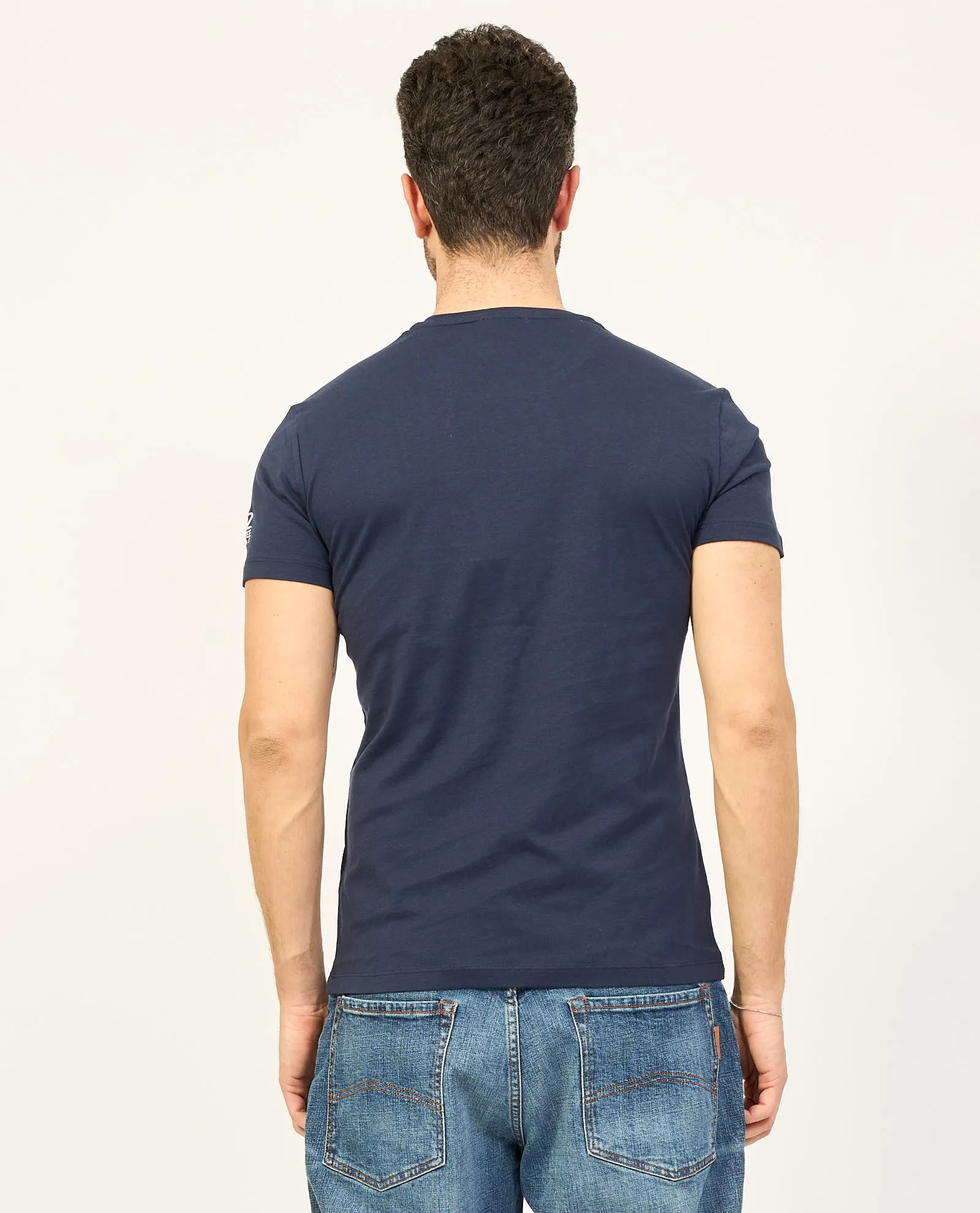 T-shirt blu girocollo Yes Zee in cotone con stampa