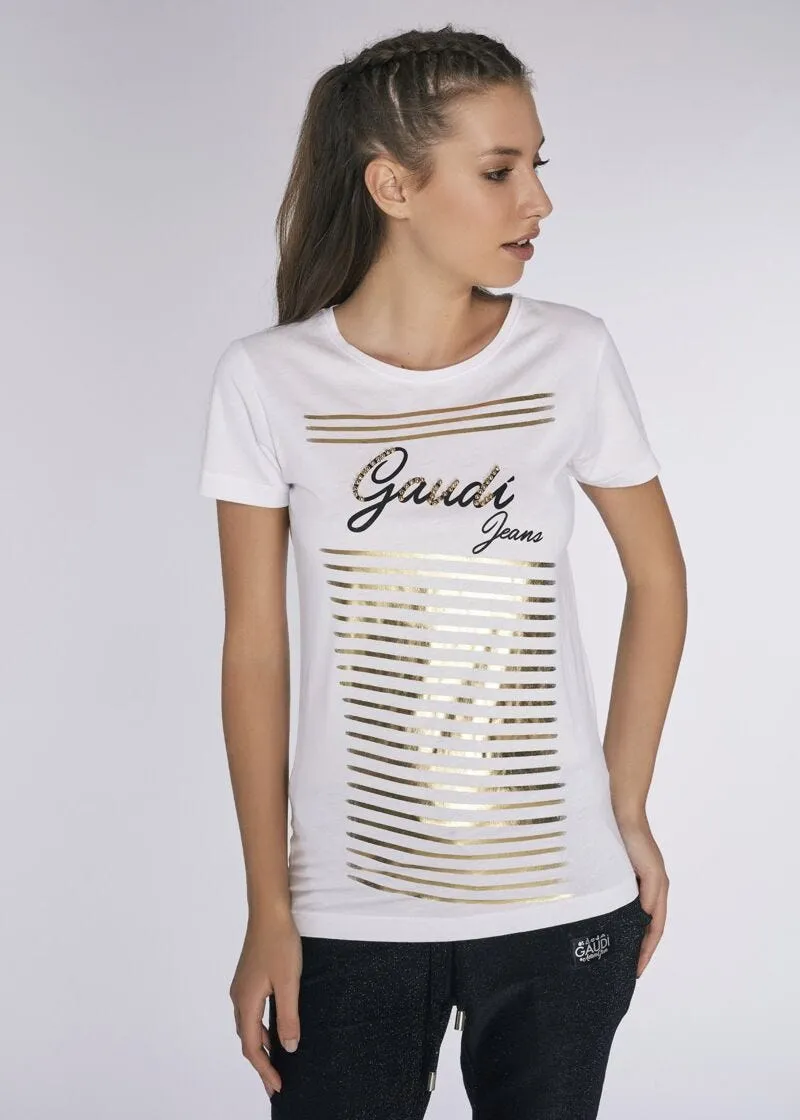 T-shirt in jersey stampa laminata