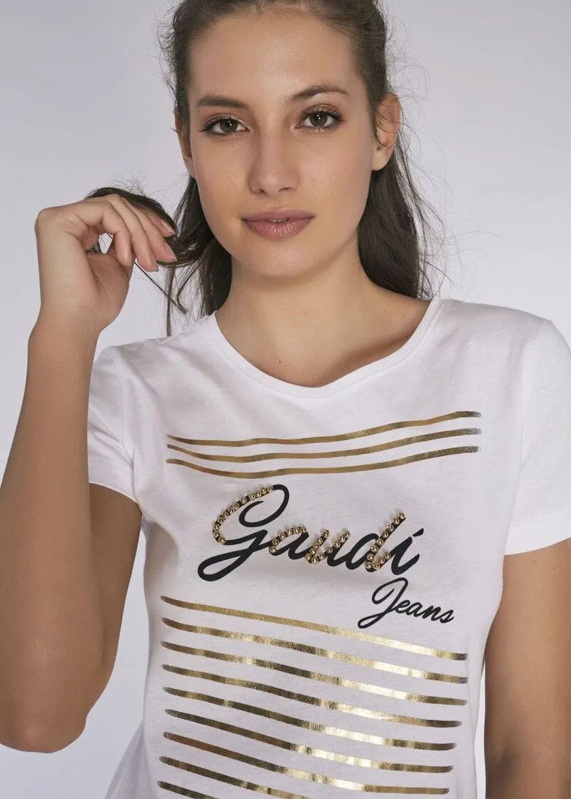 T-shirt in jersey stampa laminata