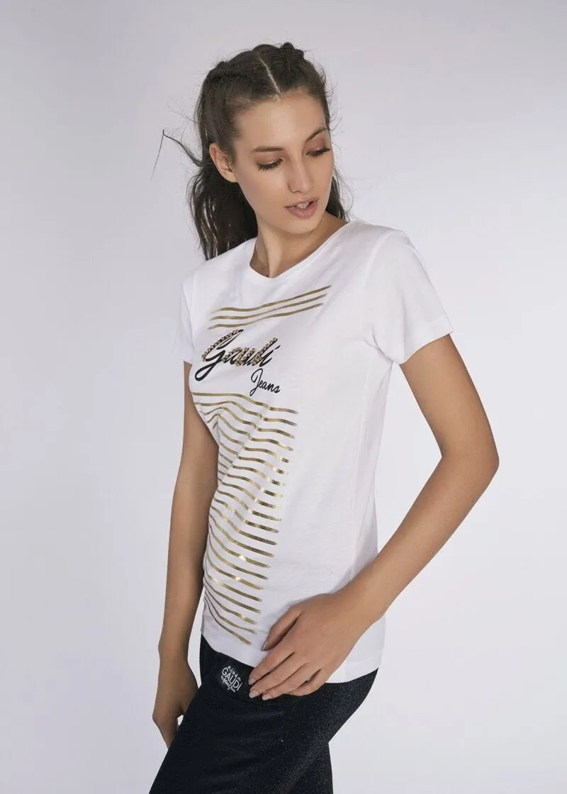 T-shirt in jersey stampa laminata