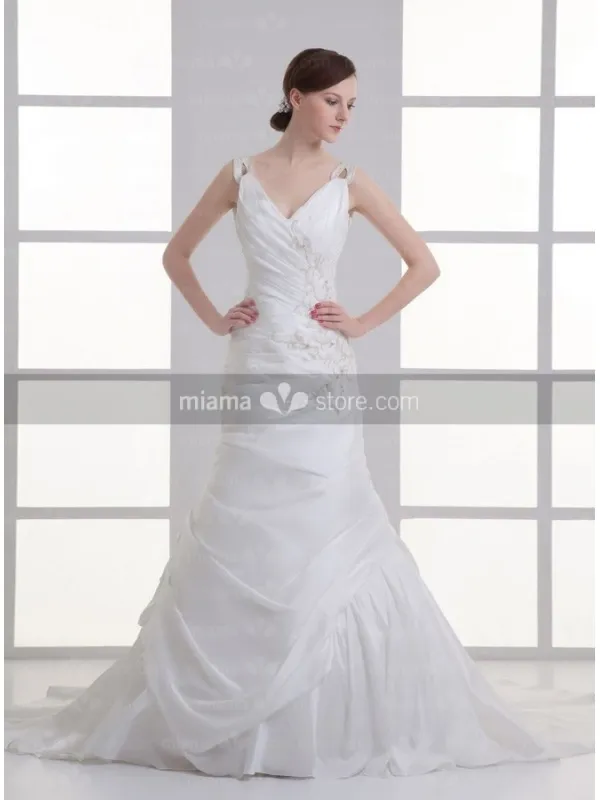 ZONA - A-line V-neck Chapel train Taffeta Wedding dress