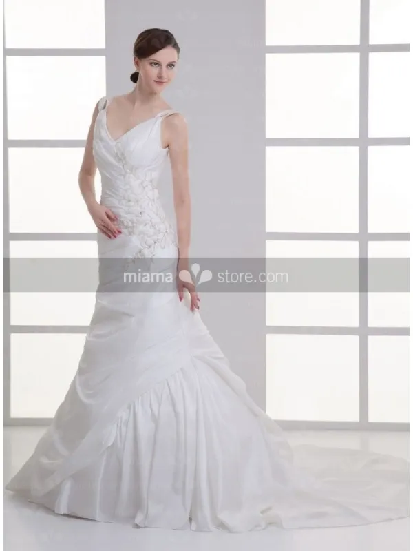 ZONA - A-line V-neck Chapel train Taffeta Wedding dress