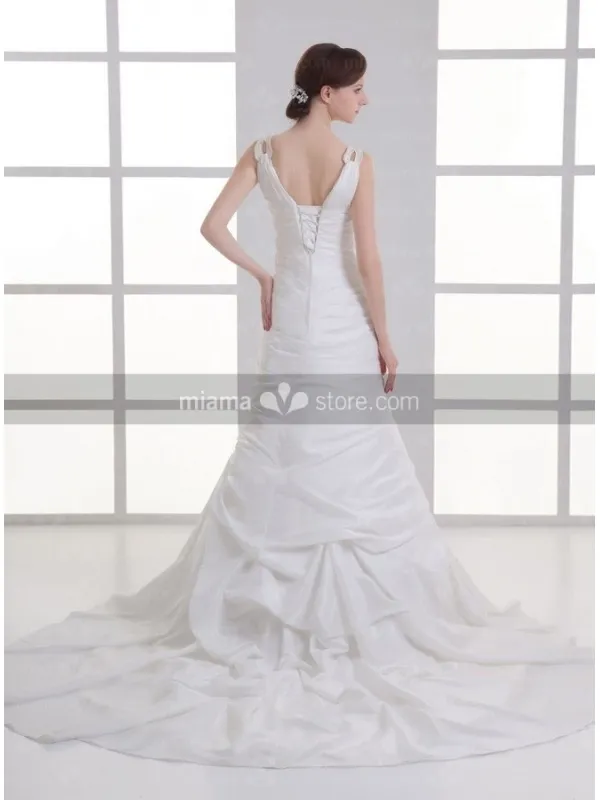 ZONA - A-line V-neck Chapel train Taffeta Wedding dress