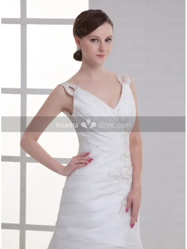 ZONA - A-line V-neck Chapel train Taffeta Wedding dress